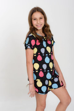 PIJAMA BOXER SUEDE INFANTIL PRETO BALÕES - comprar online