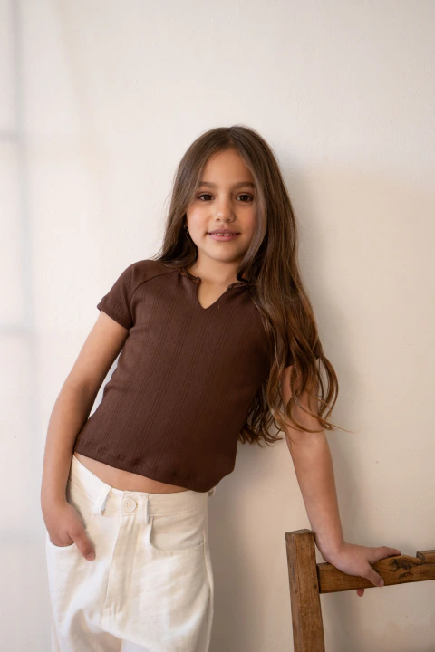 Remera desagujada con puntilla Denise Kids
