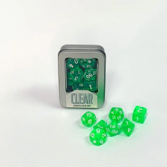 Kit de Dados: Clear - Green, Kit com 7 Dados de RPG Translúcidos + Caixa de Metal na internet