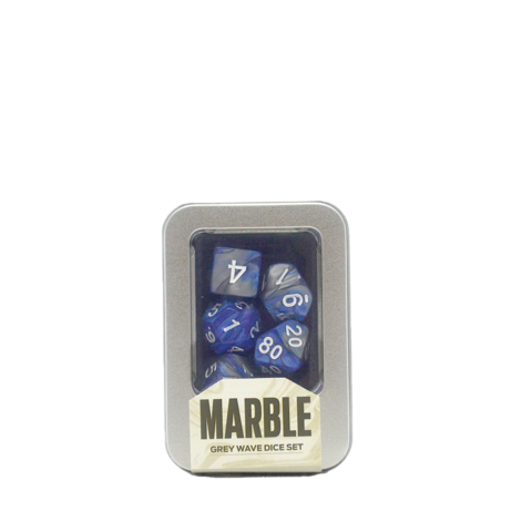 Kit de Dados: Marble - Grey Wave, Kit com 7 Dados de RPG Marmorizados + Caixa de Metal