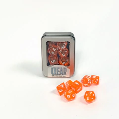 Kit de Dados: Clear - Orange, Kit com 7 Dados de RPG Translúcidos + Caixa de Metal - comprar online