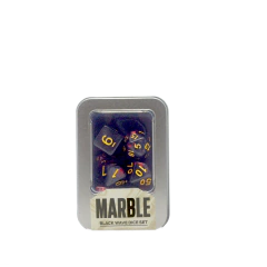 Kit de Dados: Marble - Black Wave, Kit com 7 Dados de RPG Marmorizados + Caixa de Metal