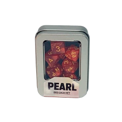 Kit de Dados: Pearl - Red, Kit com 7 Dados de RPG Perolados + Caixa de Metal