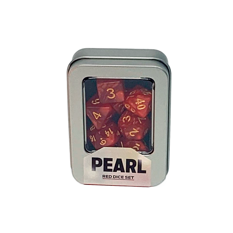 Kit de Dados: Pearl - Red, Kit com 7 Dados de RPG Perolados + Caixa de Metal