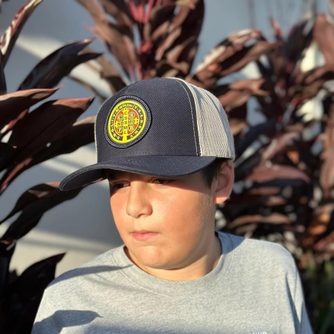 Boné Medalha de São Bento - Azul e Marfim