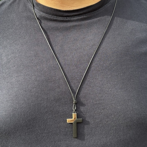 Colar Masculino duas Cores Preto e Níquel - comprar online