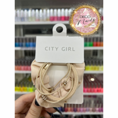 Colitas/ ligas para el pelo color beige city girl x4