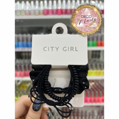 Colitas/ ligas para el pelo color negro city girl x4