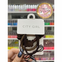 Colitas/ ligas para el pelo color marrón city girl x4