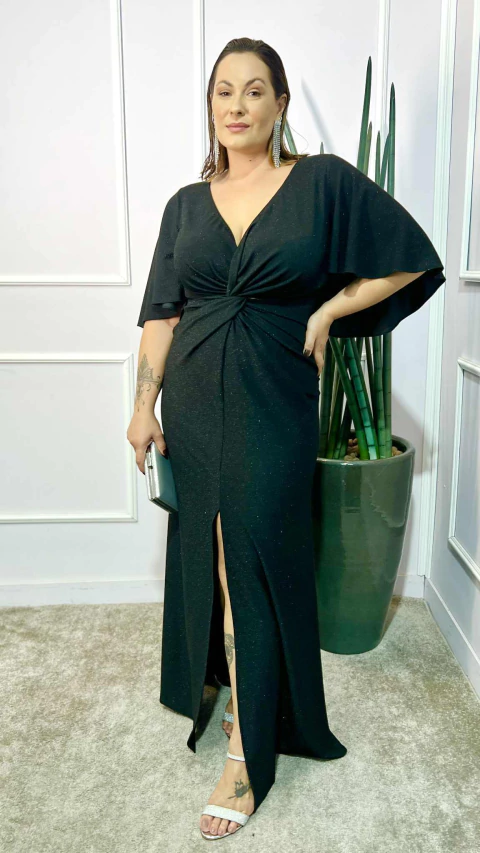 Vestido em malha lurex Barbara Preto Plus - comprar online