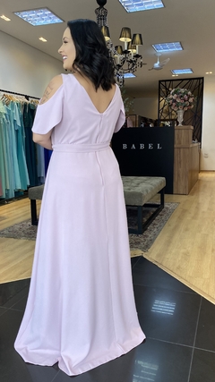 Vestido em Crepe Liz Lilás Plus C/ Cinto Strass (Mangas removíveis) - comprar online