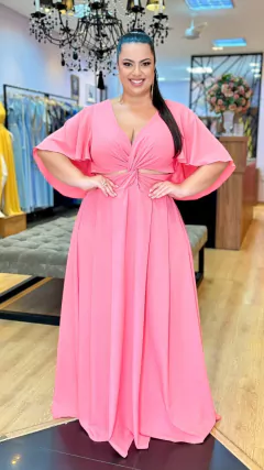 Vestido em Crepe Gianne Coral Escuro Plus