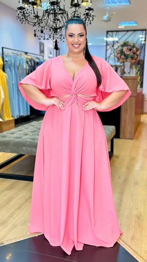 Vestido em Crepe Gianne Coral Escuro Plus