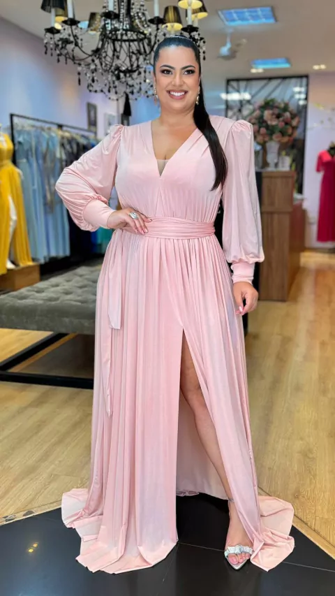 Vestido em Jersey Greta Nude Plus (Faixa Cintura removível)