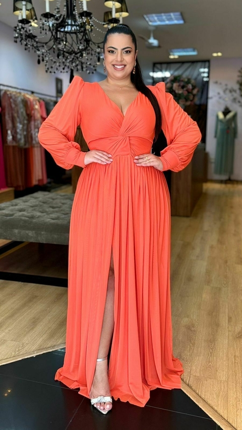 Vestido em tule Gabriele Laranja Plus
