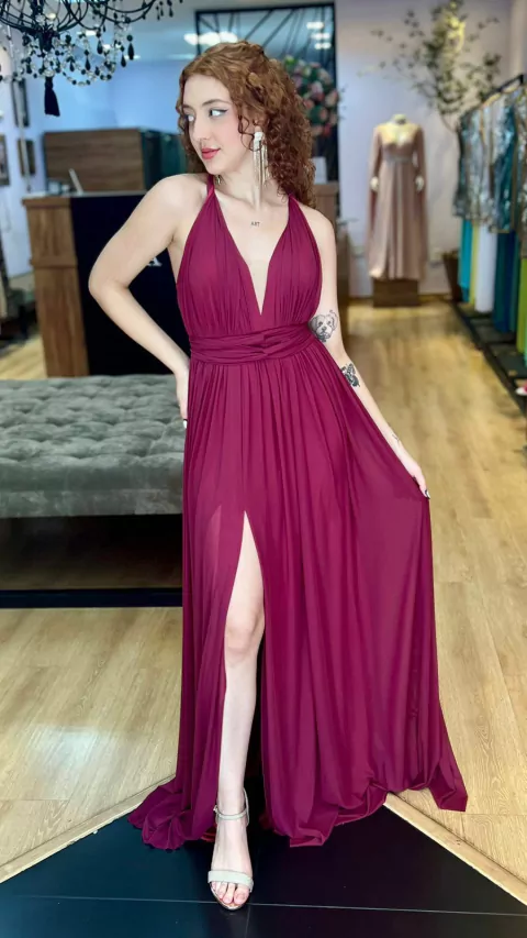 Vestido em Microtule Manuelly Marsala (Multiformas)