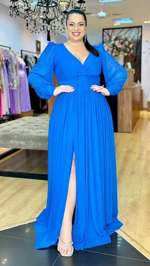 Vestido em tule Gabriele Azul Royal Plus