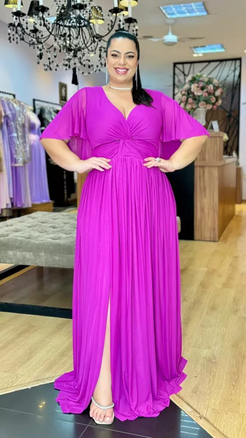 Vestido em tule Giah Roxo Plus