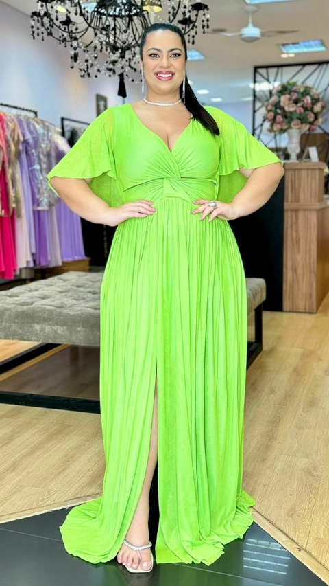 Vestido em tule Giah Verde Lima Plus