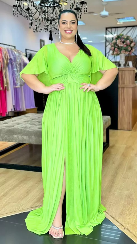 Vestido em tule Giah Verde Lima Plus