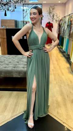 Vestido em Microtule Manuelly Verde Oliva (Multiformas) na internet