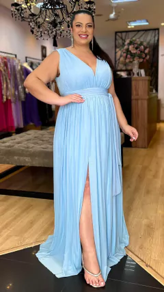 Vestido em tule Angelina Azul Serenity Plus (Faixa cintura e Capa Removiveis)