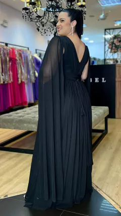 Vestido em tule Angelina Preto Plus (Capa e Faixa Cintura Removivel) - Babel