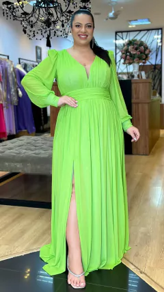 Vestido em tule Grace Verde Limão Plus (Faixa Cintura removível)