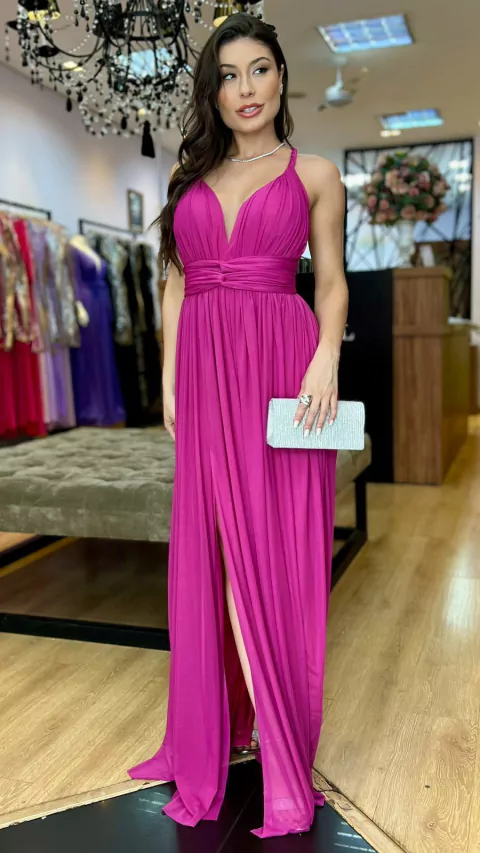 Vestido em tule Manuelly Fúcsia (Multiformas)