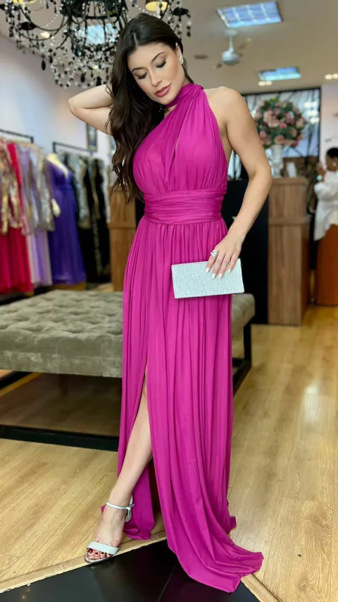 Vestido em tule Manuelly Fúcsia (Multiformas)