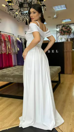 Vestido em Crepe Monique Branco + Cinto Strass (Cinto Removíveis) - comprar online