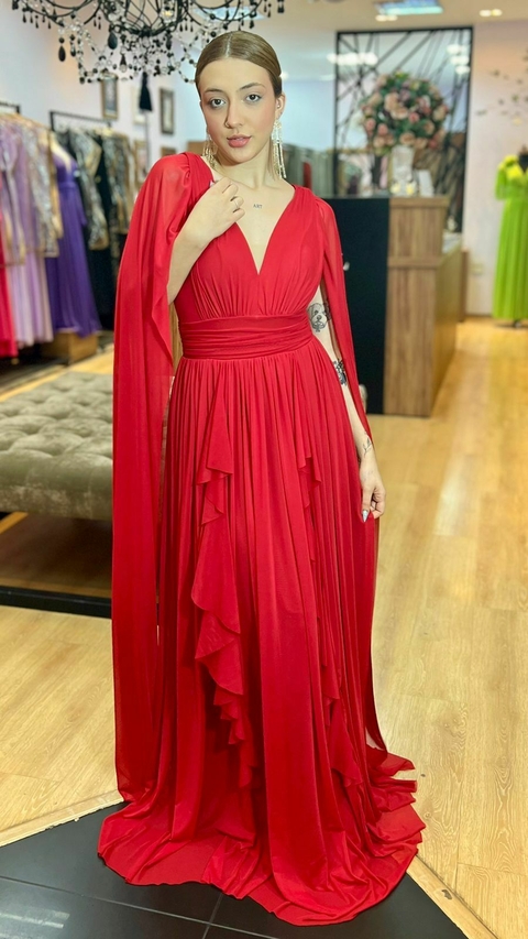 Vestido em tule Iris Vermelho (Capa Removível)