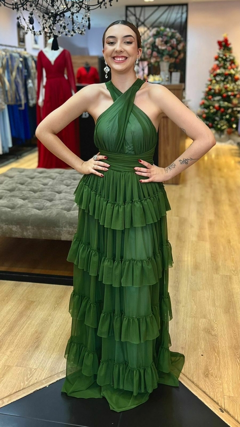 Vestido em Microtule Melissa Verde Oliva (Multiformas)