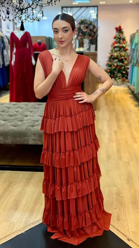 Vestido em Microtule Melissa Terracota (Multiformas)