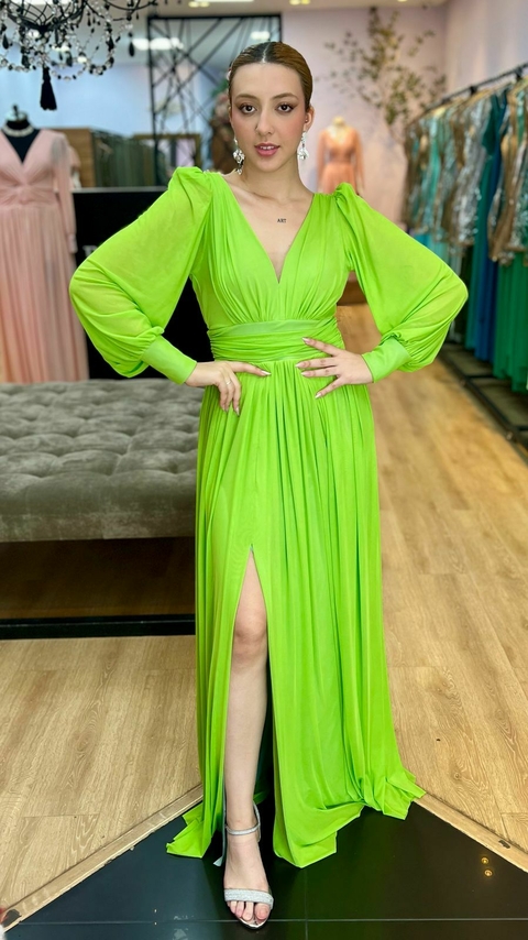 Vestido em tule Gaia Verde Lima - comprar online