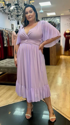 Vestido Midi em Microtule Hadidi Lilás Plus - comprar online