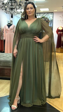Vestido em Microtule Angelina Verde Oliva Plus (Capa removível) - Babel