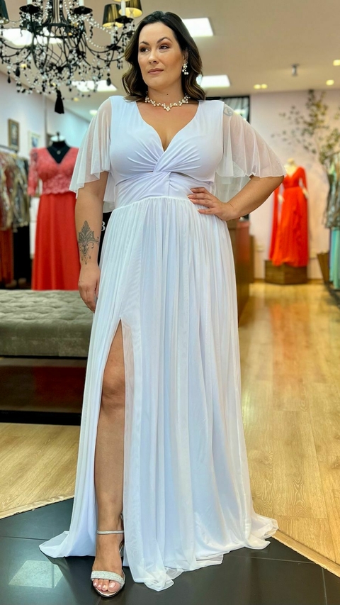 Vestido em tule Giah Branco Plus - comprar online