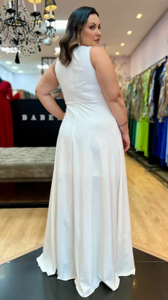 Vestido em Crepe Amalia Branco Plus + Cinto Strass (Mangas e Cinto Removíveis) na internet