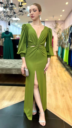 Vestido em Malha Creponada Brenda Verde Oliva - comprar online