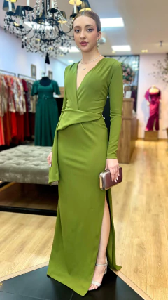 Vestido em Malha Creponada Karine Verde Oliva - Babel