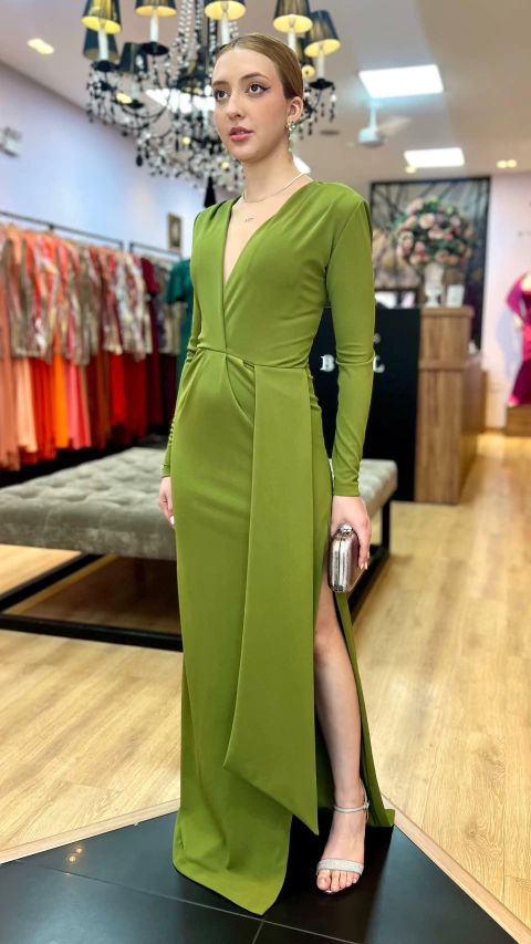Vestido em Malha Creponada Karine Verde Oliva - comprar online