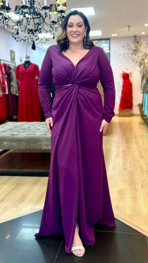 Vestido em Malha Creponada Brenda Roxo Plus - comprar online