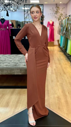 Vestido em Malha Creponada Karine Marrom - comprar online