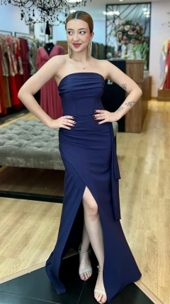 Vestido em Crepe Laíza Azul Marinho (Manga Removível) - comprar online