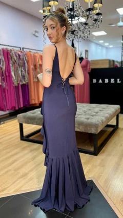 Vestido em Crepe Maya Azul Marinho + Alça de Pedraria na internet