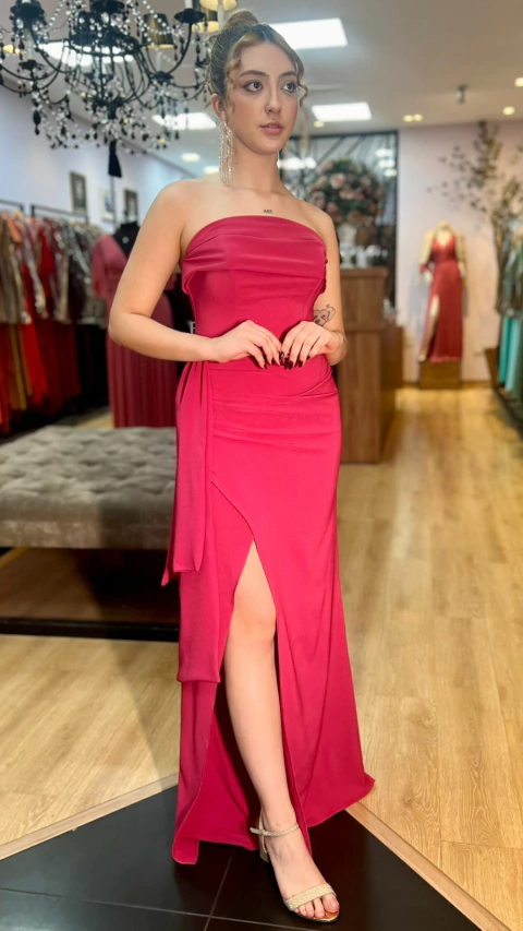 Vestido em Crepe Laíza Pink (Manga Removível) - comprar online