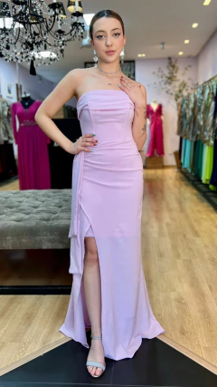 Vestido em Crepe Laíza Lilas (Manga Removível) - Babel