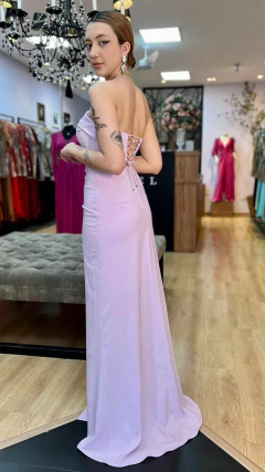 Vestido em Crepe Laíza Lilas (Manga Removível) - loja online