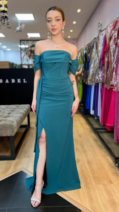 Vestido em Crepe Laíza Verde Escuro (Manga Removível) - Babel